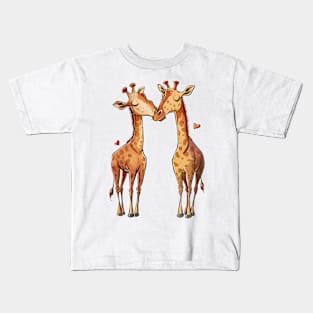 Valentine Cartoon Giraffe Couple Kids T-Shirt